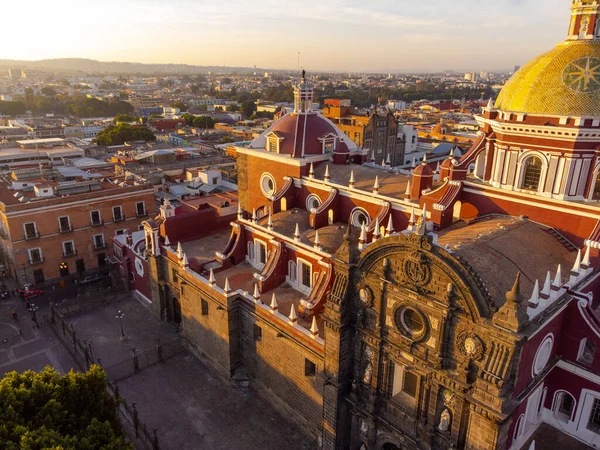 Puebla downtown taken in sunrise time with drone, Mexico