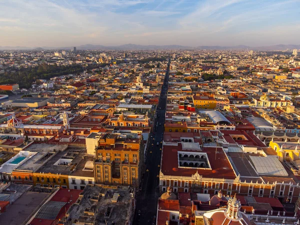 Puebla downtown taken in sunrise time with drone, Mexico