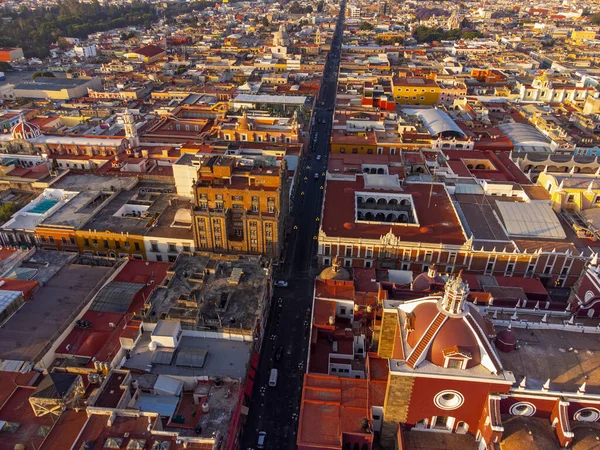 Puebla downtown taken in sunrise time with drone, Mexico