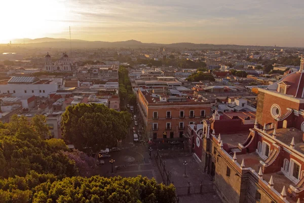 Puebla downtown taken in sunrise time with drone, Mexico
