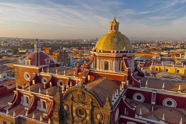 Puebla downtown taken in sunrise time with drone, Mexico