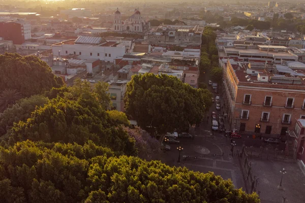 Puebla downtown taken in sunrise time with drone, Mexico