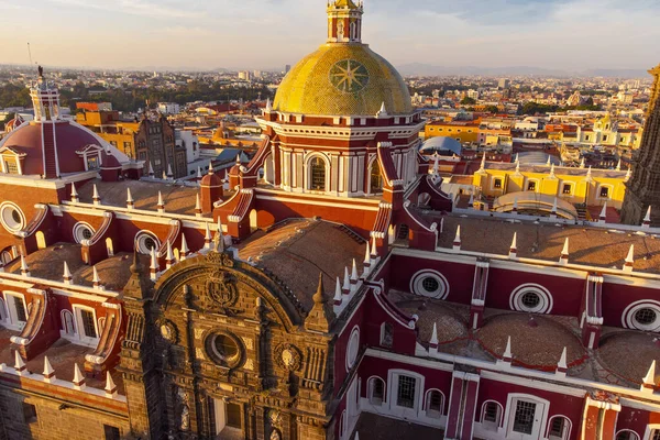 Puebla downtown taken in sunrise time with drone, Mexico