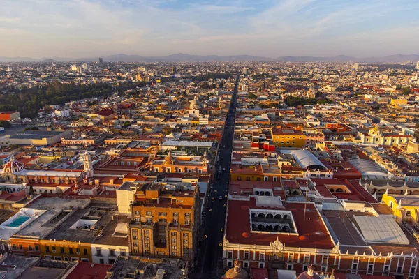 Puebla downtown taken in sunrise time with drone, Mexico