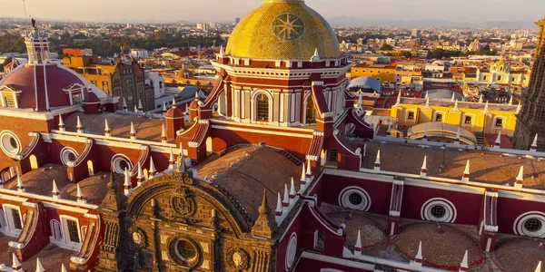 Puebla downtown taken in sunrise time with drone, Mexico