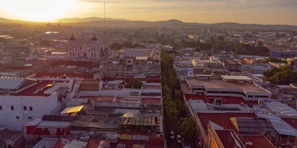 Puebla downtown taken in sunrise time with drone, Mexico