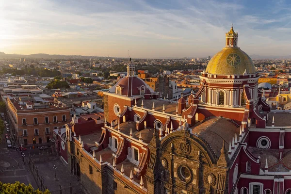Puebla downtown taken in sunrise time with drone, Mexico