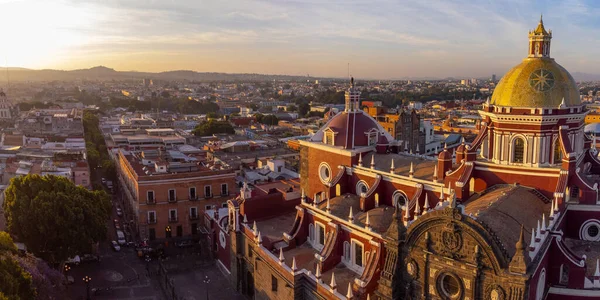 Puebla downtown taken in sunrise time with drone, Mexico