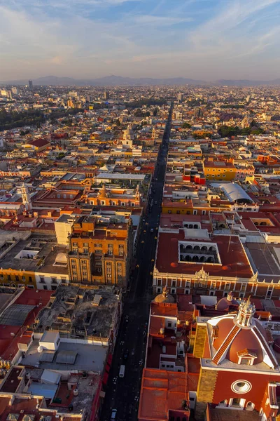 Puebla downtown taken in sunrise time with drone, Mexico