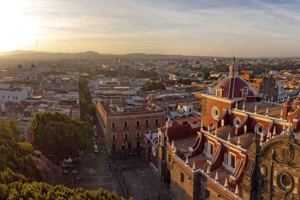 Puebla downtown taken in sunrise time with drone, Mexico