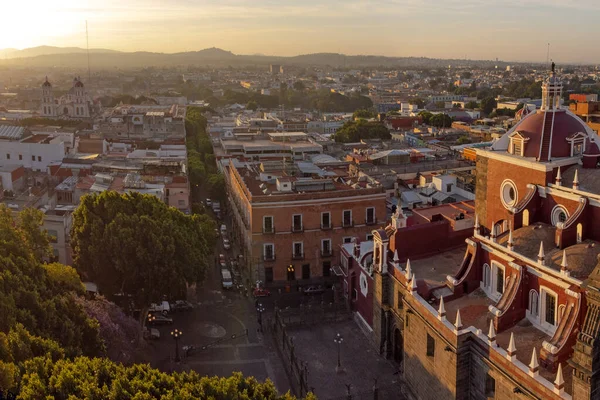 Puebla downtown taken in sunrise time with drone, Mexico