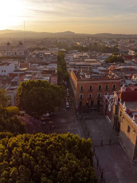 Puebla downtown taken in sunrise time with drone, Mexico