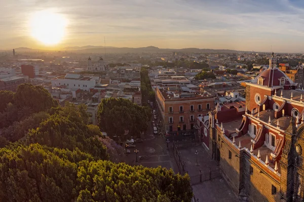 Puebla downtown taken in sunrise time with drone, Mexico
