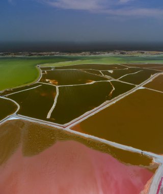 Pembe göller ve okyanus, Las Coloradas, Meksika 'da doğa.