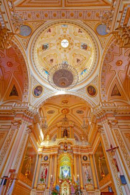 CHOLULA, MEXICO - MARCH 18, 2022 Colorful Dome Ceiling Iglesia de Nuestra Senora de los Remedios Our Lady of Remedies Church Cholula Puebla Mexico. Church built 1500s
