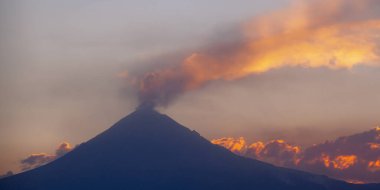 View on th Popocatepetl Volcano during sunset from the ancient pyramid of Cholula, Mexico