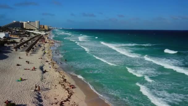 Cancun Strand Panorama Antenn Utsikt Mexiko — Stockvideo