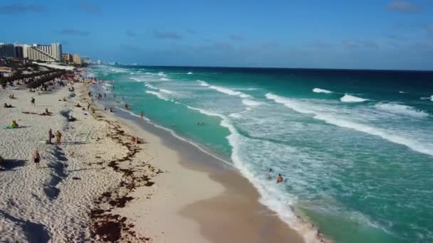 Cancun Beach Panorama Aerial View México — Vídeos de Stock
