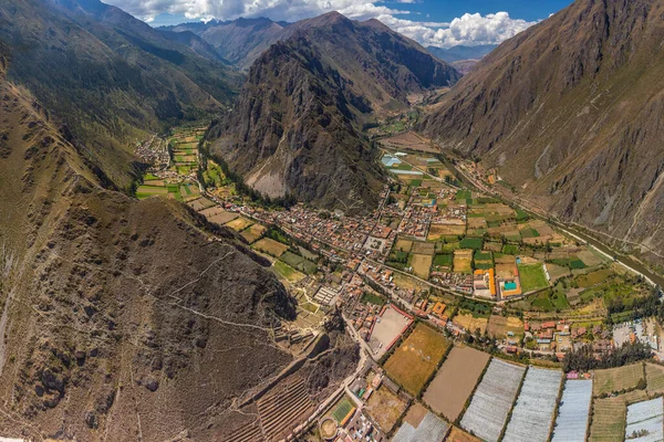 Vista Aérea Del Sitio Arqueológico Ollantaytambo Valle Sagrado Del Cusco —  Fotos de Stock