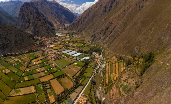 Veduta Aerea Del Sito Archeologico Ollantaytambo Nella Valle Sacra Cusco — Foto Stock