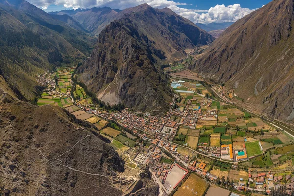 Flygfoto Över Den Arkeologiska Platsen Ollantaytambo Cuscos Heliga Dal Jordgubbar — Stockfoto
