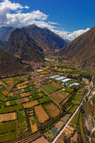 Vista Aérea Del Sitio Arqueológico Ollantaytambo Valle Sagrado Del Cusco — Foto de Stock