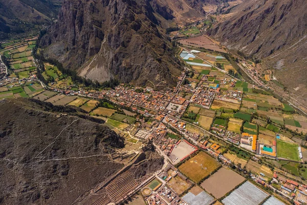 Widok Lotu Ptaka Stanowisko Archeologiczne Ollantaytambo Świętej Dolinie Cusco Peru — Zdjęcie stockowe