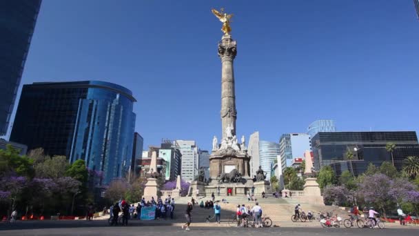 Мехіко Мексика Березня 2022 Року Велосипедисти Їздять Велосипедами Вздовж Проспекту — стокове відео