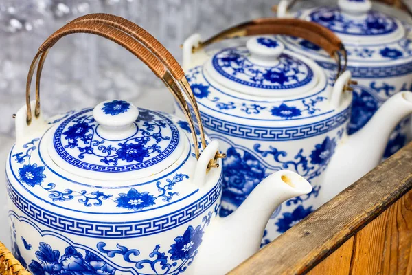 Traditionelle Chinesische Teekannen Auf Dem Streettea Markt China — Stockfoto