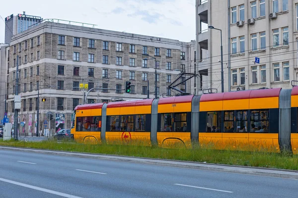 Poland Warsaw June 2023 Tram Bus Stop Public Transport Buses — Stock Photo, Image