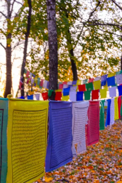Buddhistické Vlajky Altánky Botanické Zahradě Kyjev Ukrajina — Stock fotografie