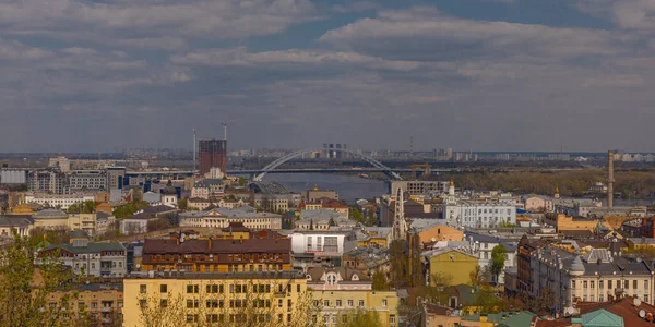 Pittoresk Panoramisch Uitzicht Oude Wijk Kiev Podil Rivier Dnipro Het — Stockfoto