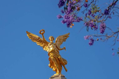 MEXICO CITY / MEXICO - 14 Mart 2022: Paseo de la Reforma Bulvarı 'nda bulunan Bağımsızlık Meleği heykeli. Bu Mexico City 'nin simgelerinden biri..