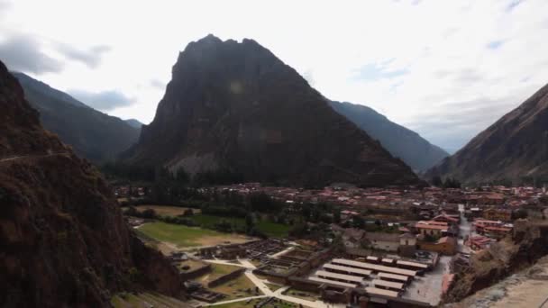 Inca Erőd Terasszal Templom Hegy Ollantaytambo Peru — Stock videók