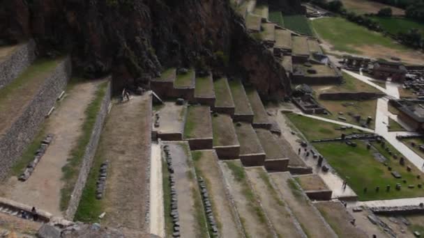 Inka Fästning Med Terrasser Och Temple Hill Ollantaytambo Peru — Stockvideo