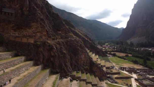 Численні Фортеці Інкських Терасами Храм Пагорба Ollantaytambo Перу — стокове відео