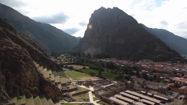 Inca Erőd Terasszal Templom Hegy Ollantaytambo Peru — Stock videók