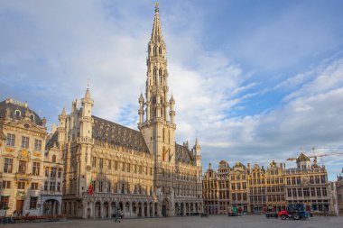 Brussels, Belgium - Junel 05, 2022: Panorama of The Grand Place in Brussels on the main square f, the World Heritage Site by UNESCO, taken early morning clipart