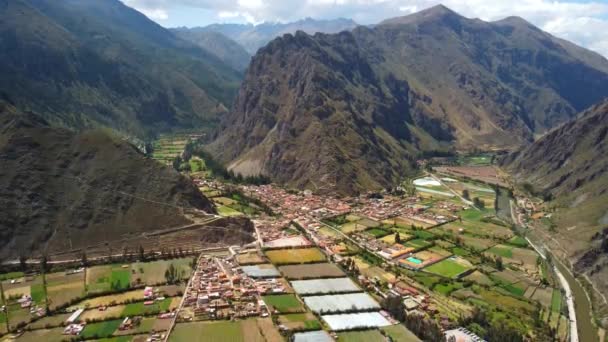 Letecký Pohled Archeologické Naleziště Ollantaytambo Posvátném Údolí Cusca Peru — Stock video