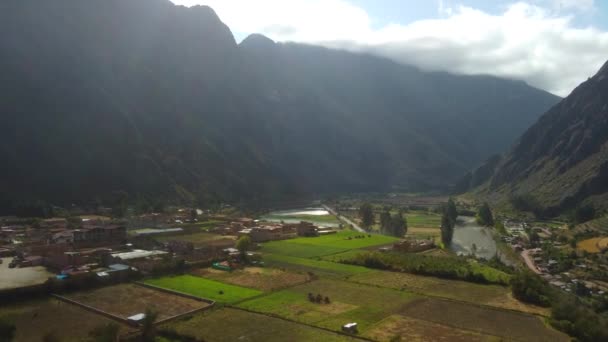 Widok Lotu Ptaka Stanowisko Archeologiczne Ollantaytambo Świętej Dolinie Cusco Peru — Wideo stockowe