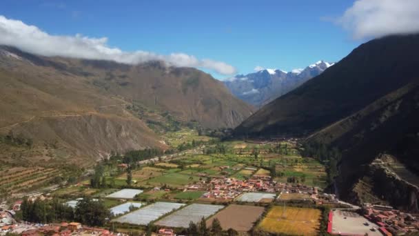 Luftaufnahme Der Archäologischen Stätte Ollantaytambo Heiligen Tal Von Cusco Peru — Stockvideo