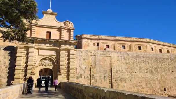Mdina Malte Février 2024 Entrée Dans Ville Médiévale Mdina Les — Video
