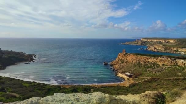 Malta Terkenal Golden Bay Dan Riviera Beach Musim Dingin — Stok Video