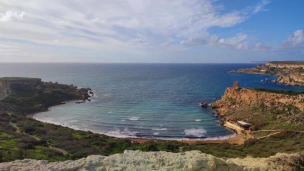 Malta Słynny Golden Bay Riviera Beach Zimie — Wideo stockowe