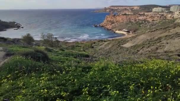 Мальта Знаменита Золота Бухта Пляж Рив Єра Взимку — стокове відео