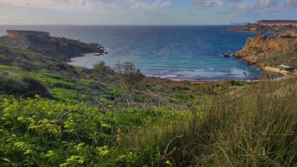 Malta Terkenal Golden Bay Dan Riviera Beach Musim Dingin — Stok Video