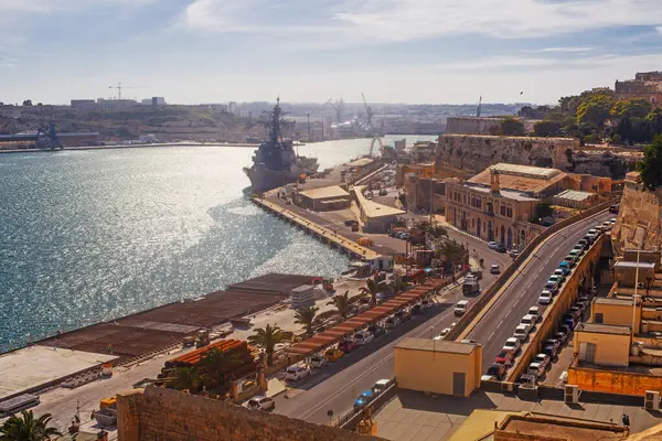 Tidig Morgon Vew Valletta Maltas Huvudstad Royaltyfria Stockfoton