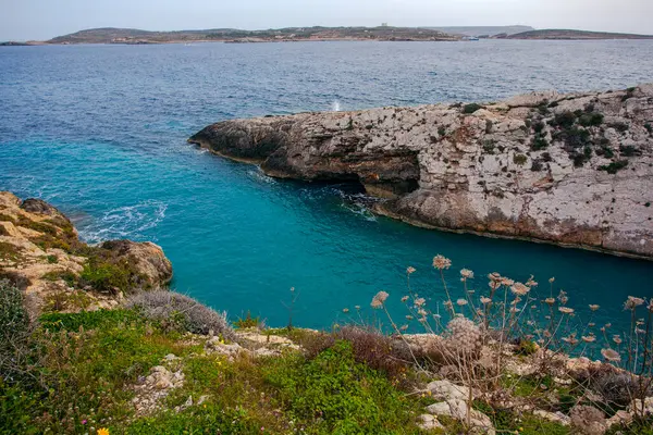 Amazing View Rocks Gozo Mediterranean Sea Bright Azure Water Malta Royalty Free Stock Photos