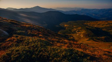 Sabahın erken saatlerinde Brebeneskul Dağı zirvesi, Karpat Dağları, Ukrayna