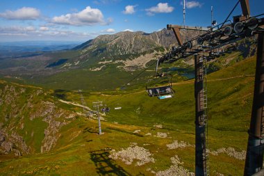 Zakopane, Polonya - 29 Temmuz 2024: Polonya 'nın High Tatra kentindeki Kasprowy Wierch Tepesine Kablo Araba.